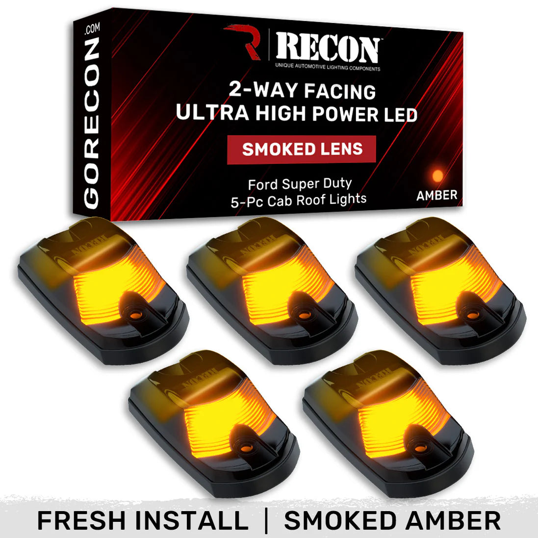 17-25 FORD SUPER DUTY 5-PIECE CAB ROOF LIGHT SET 2-WAY FRONT & REAR FACING ULTRA HIGH-POWER LEDS MULTIPLE LENS & COLORS - (ATTN: FOR MODELS THAT DID NO COME WITH FACTORY CAB ROOF LIGHTS)
