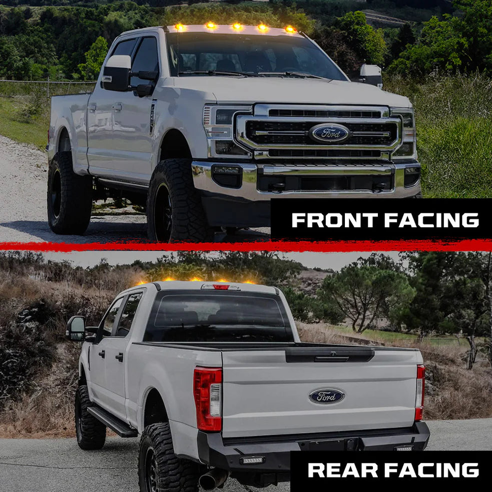 17-25 FORD SUPER DUTY 5-PIECE CAB ROOF LIGHT SET 2-WAY FRONT & REAR FACING ULTRA HIGH-POWER LEDS MULTIPLE LENS & COLORS - (ATTN: FOR MODELS THAT DID NO COME WITH FACTORY CAB ROOF LIGHTS)