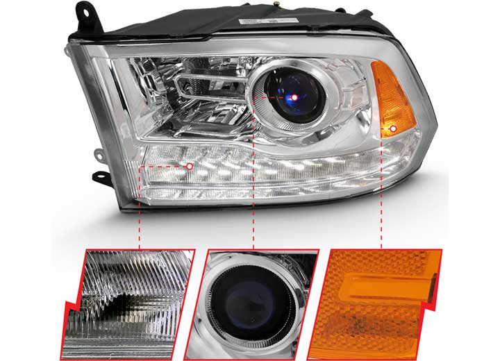 DODGE RAM 1500 09-18 / 2500/3500 10-18 PROJECTOR PLANK STYLE SWITCHBACK HEADLIGHTS CHROME (OE STYLE) (FOR ALL MODELS)