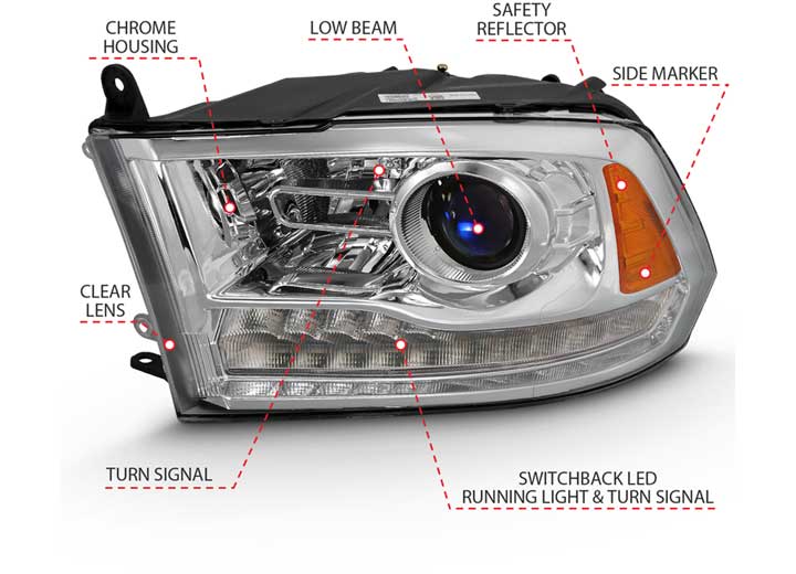 DODGE RAM 1500 09-18 / 2500/3500 10-18 PROJECTOR PLANK STYLE SWITCHBACK HEADLIGHTS CHROME (OE STYLE) (FOR ALL MODELS)