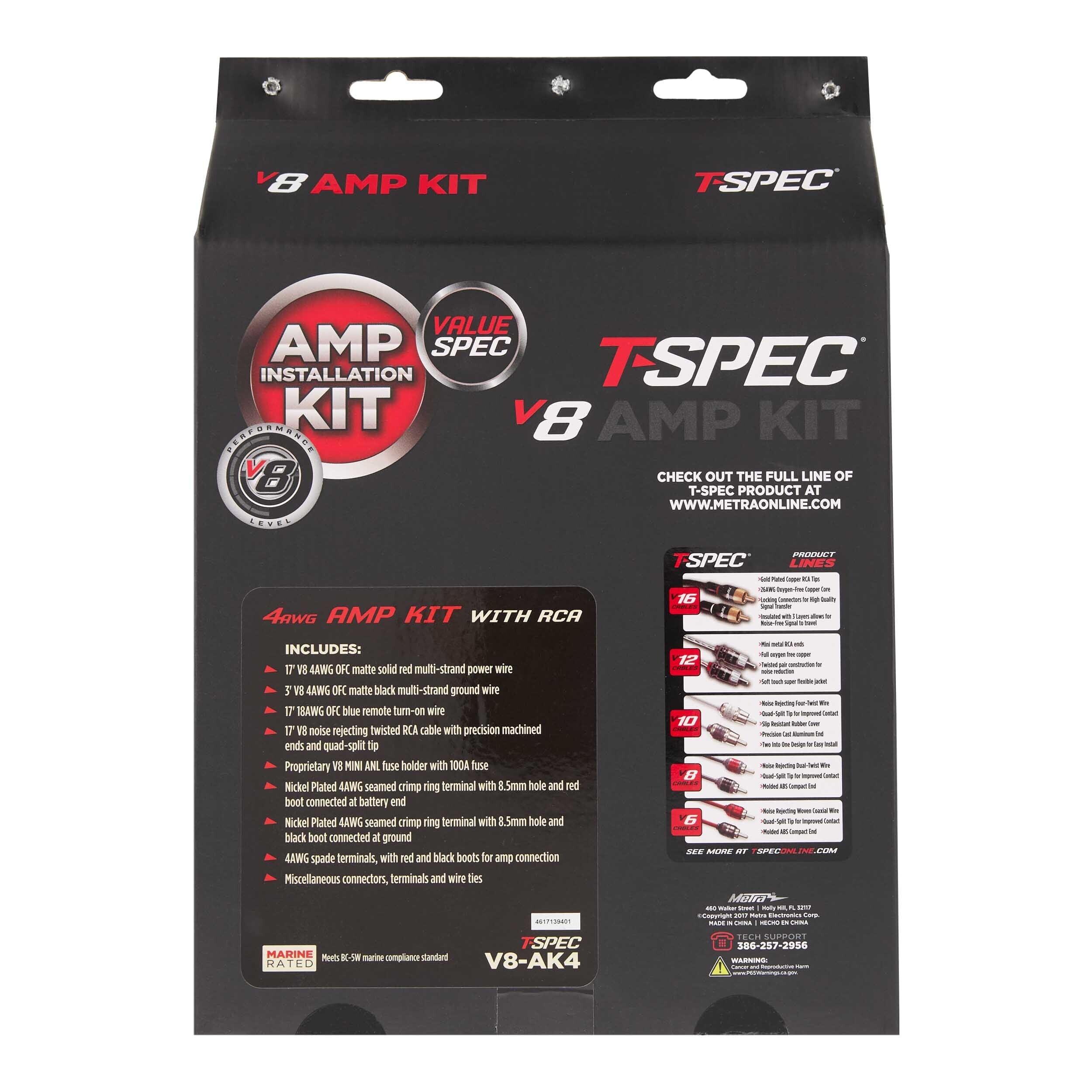 V8 SERIES 4 AWG 1500 WATT OFC AMP INSTALLATION KIT WITH RCA