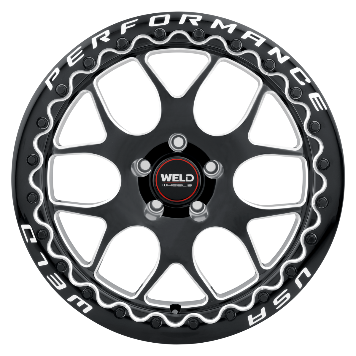 WELD SOLANA BEADLOCK DRAG GLOSS BLACK WHEEL WITH MILLED SPOKES 17x10 | 5x115 BC | +30 OFFSET| 6.70 BACKSPACING - S91070071P30